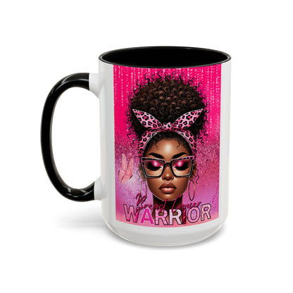 Coffee Mug, Breast Cancer Warrior African American Female Pink 11oz, 15oz, Gift for Her, Survivor, Supporter, Awareness, Inspirational Mug