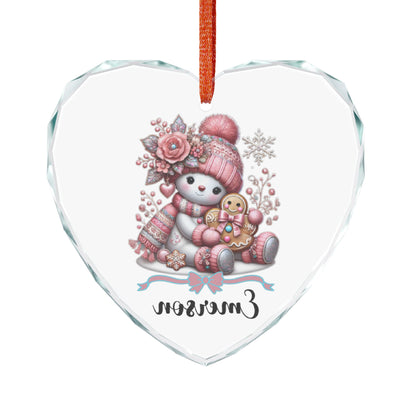 Snowman with Gingerbread Ornament Crystal Glass Ornament | Personalized Name Option