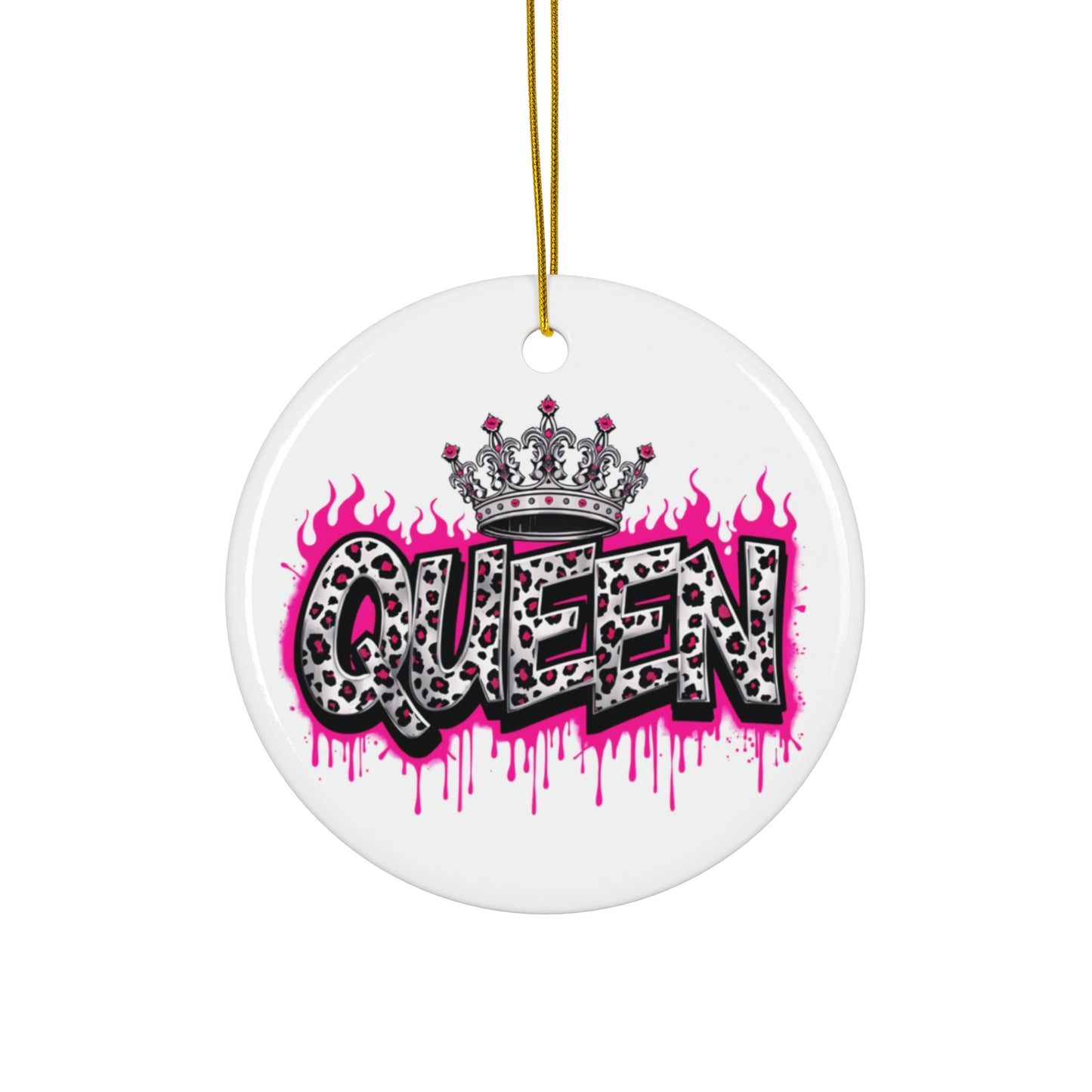 Ceramic Ornament, Holiday Decor, Pink Queen Leopard Print, Gift For Her, Gift Idea, Winter Home Decor, Festive Ornament, Holiday Gift