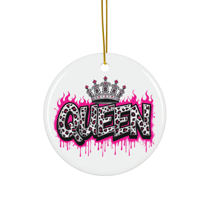 Ceramic Ornament, Holiday Decor, Pink Queen Leopard Print, Gift For Her, Gift Idea, Winter Home Decor, Festive Ornament, Holiday Gift