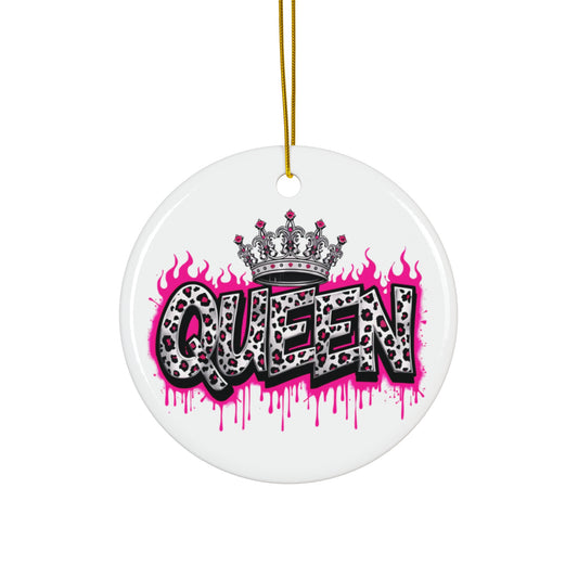 Ceramic Ornament, Holiday Decor, Pink Queen Leopard Print, Gift For Her, Gift Idea, Winter Home Decor, Festive Ornament, Holiday Gift