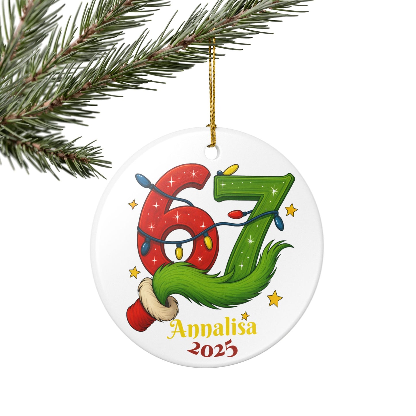 Personalized Grinch Ceramic Ornament Christmas, Viral 67 Ornament 2025, Funny Christmas Decor | Personalized Name | Trending Holiday Gift