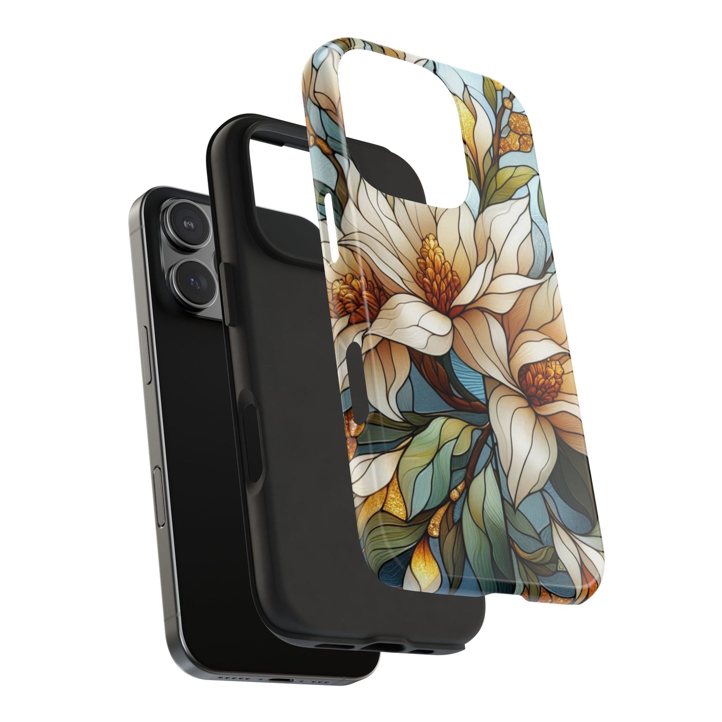 Stain glass Floral Design I-phone Case, Elegant Floral Tough Phone Case - Stylish Protection for Every Occasion, I-phone 13, 14, 15, 16