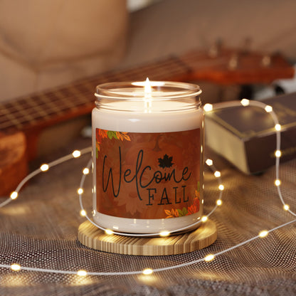 Welcome Fall Brown Flowered Label Scented Soy Candle, 9oz