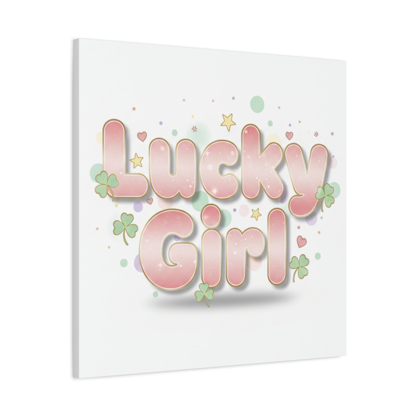 Lucky Girl mantra Canvas, Manifest Luck wall art | 2026 lucky charms, pastel metallic accents