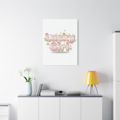 Lucky Girl mantra Canvas, Manifest Luck wall art | 2026 lucky charms, pastel metallic accents