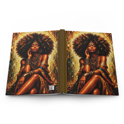 Regal Black Woman Portrait Hardcover Journal | Afrocentric Gold Teal Art