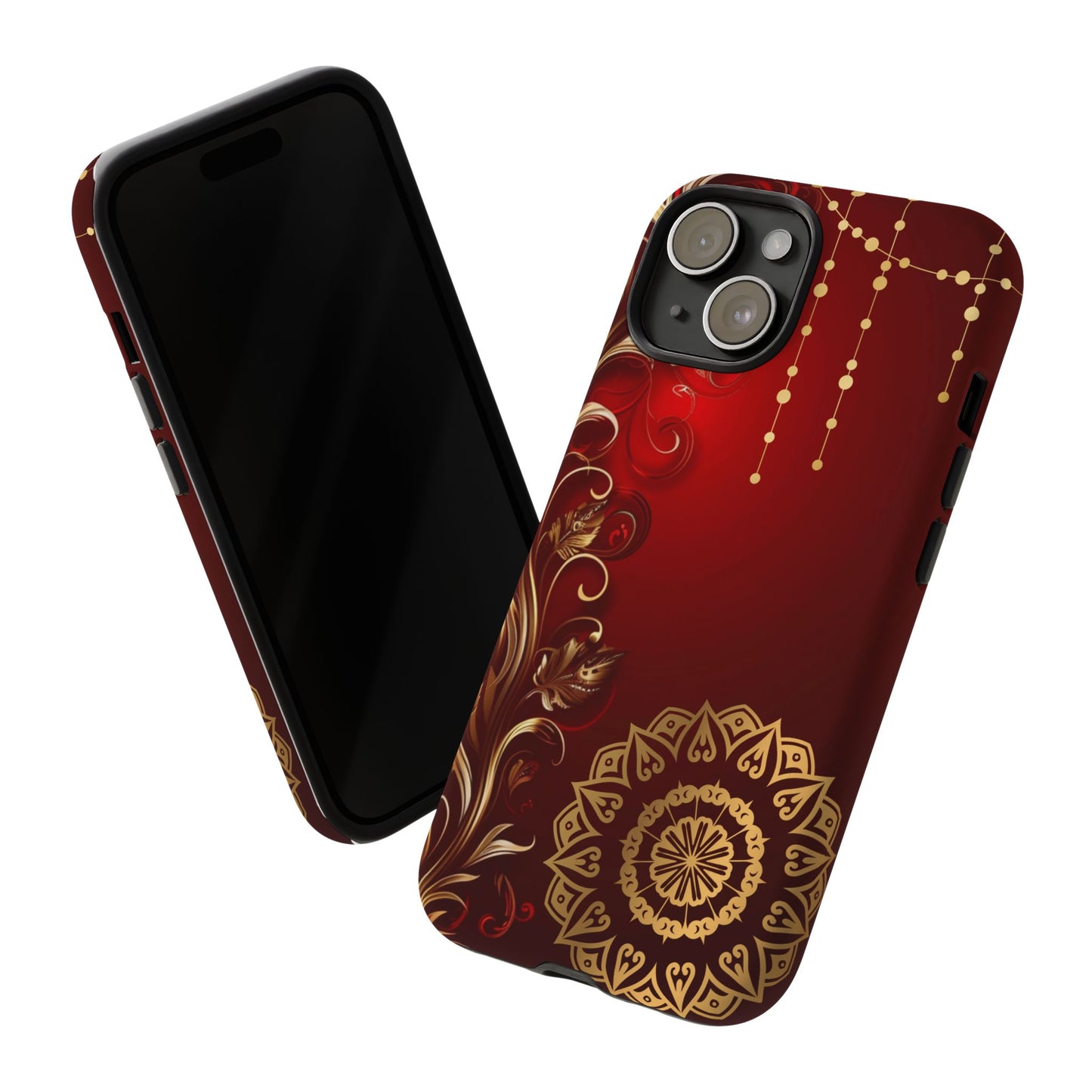 Filigree Red and Gold Tough Phone Case, Protective Cover for iPhone, Stylish Accessories for Women and Men, Durable Phone Case, Gift for Her