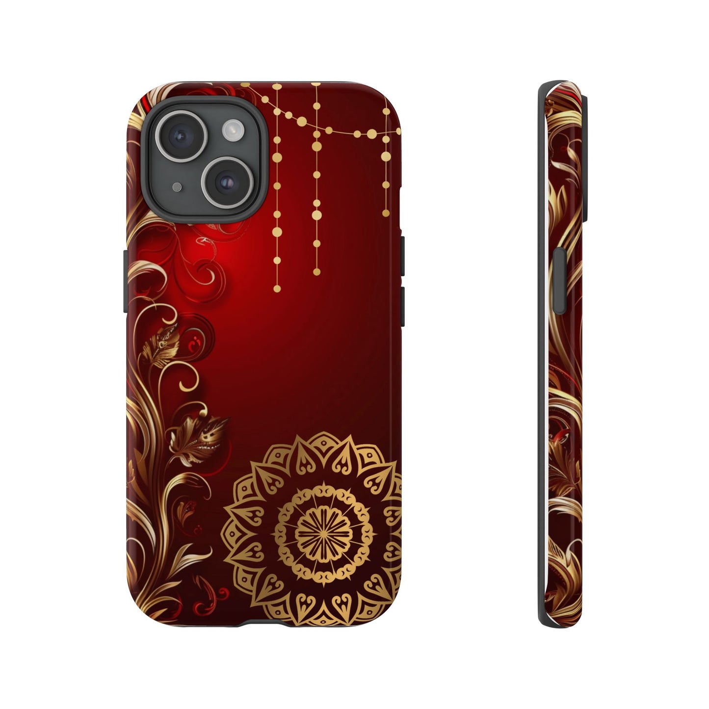 Filigree Red and Gold Tough Phone Case, Protective Cover for iPhone, Stylish Accessories for Women and Men, Durable Phone Case, Gift for Her