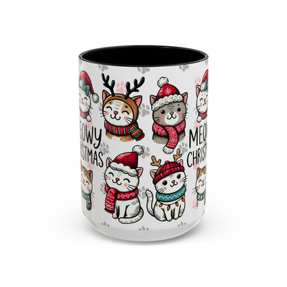 Meowy Christmas Cat Paw Accent Coffee Mug | Cats in Hats Scarves Antlers
