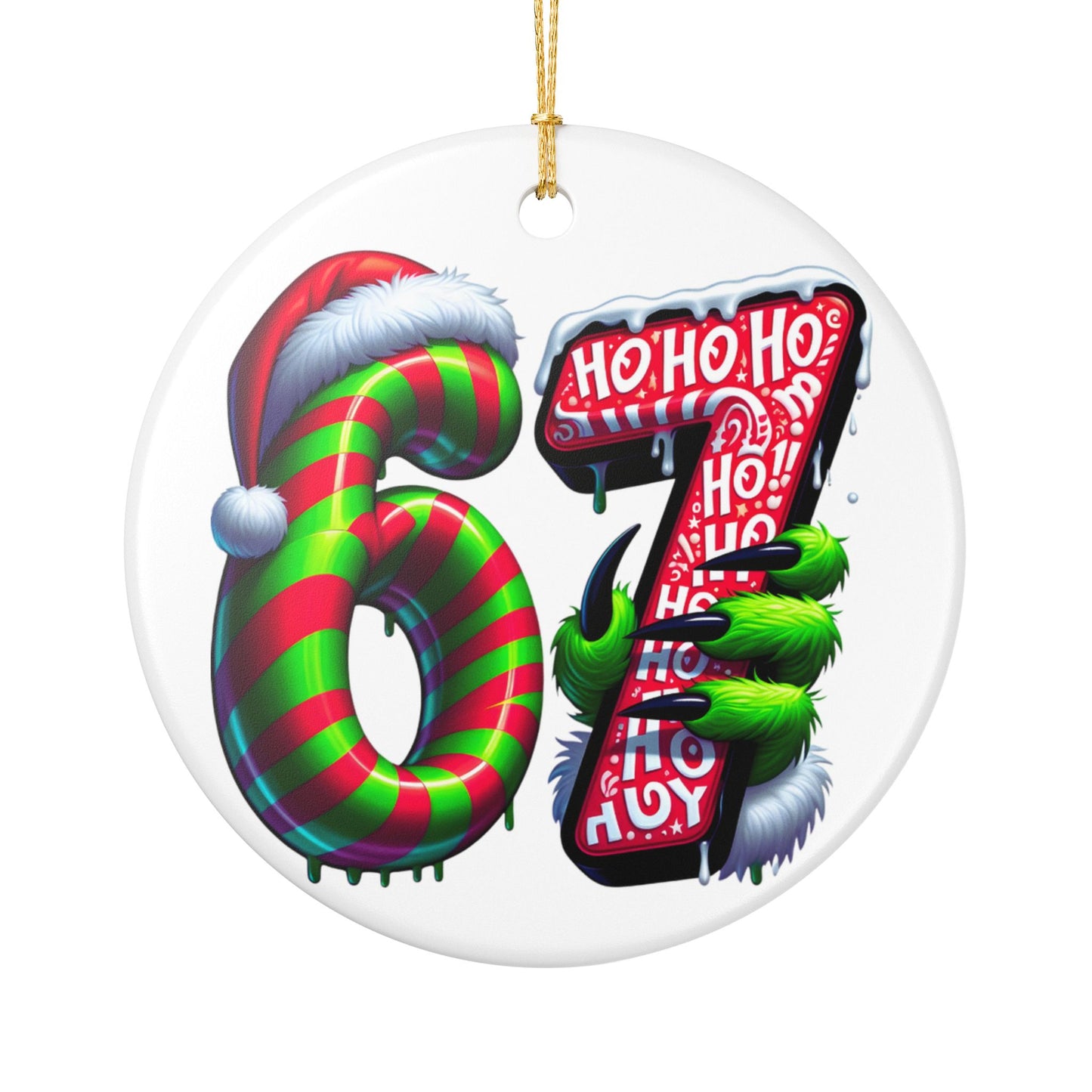 Christmas 67 Number Ornament | Ceramic Holiday Number 67 Decoration