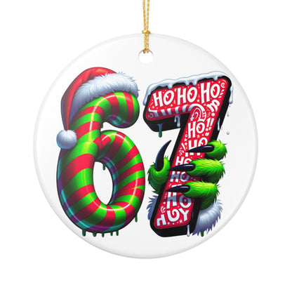 Christmas 67 Number Ornament | Ceramic Holiday Number 67 Decoration