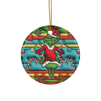 3D Inflated Grinch Ornament, Round Christmas Ornament, Christmas Ceramic Ornaments