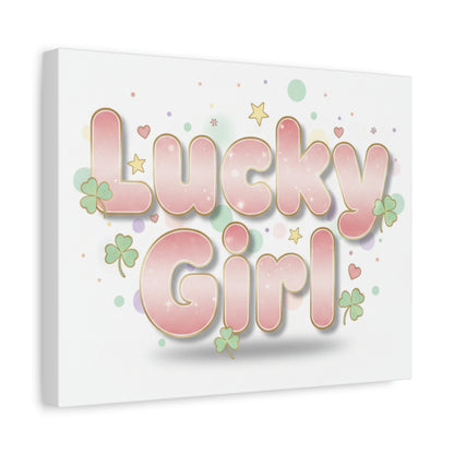 Lucky Girl mantra Canvas, Manifest Luck wall art | 2026 lucky charms, pastel metallic accents