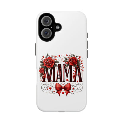 Phone Case, Tough Case for Women, Protective Phone Covers, Floral Mama Design, Red Roses and Coquette Bow, iPhone Accessories