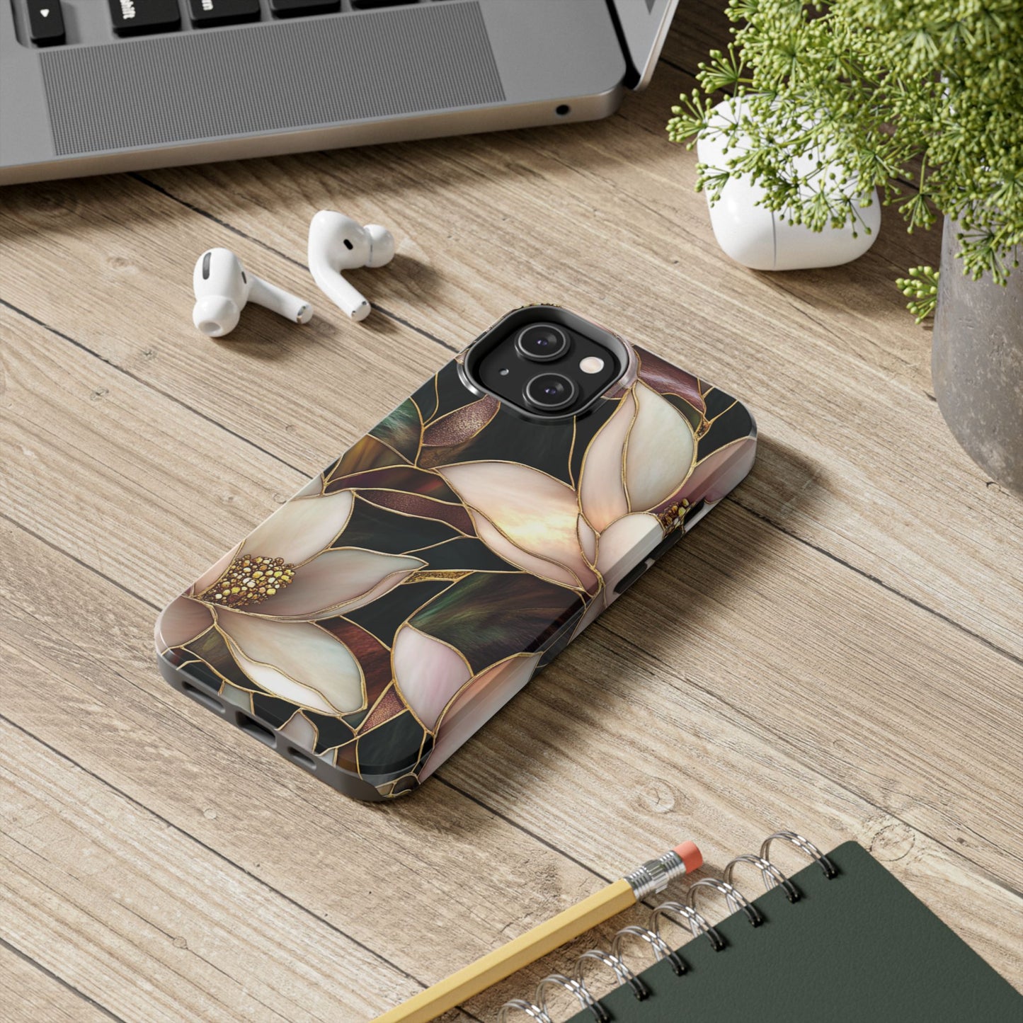 Stain glass Floral Design I-phone Case, Elegant Floral Tough Phone Case - Stylish Protection for Every Occasion, I-phone 13, 14, 15, 16