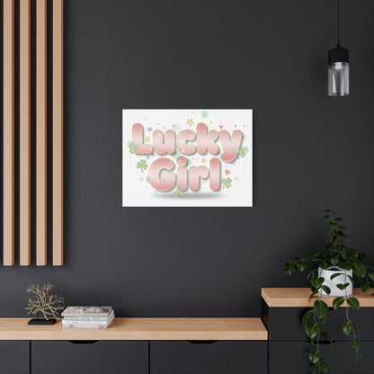 Lucky Girl mantra Canvas, Manifest Luck wall art | 2026 lucky charms, pastel metallic accents