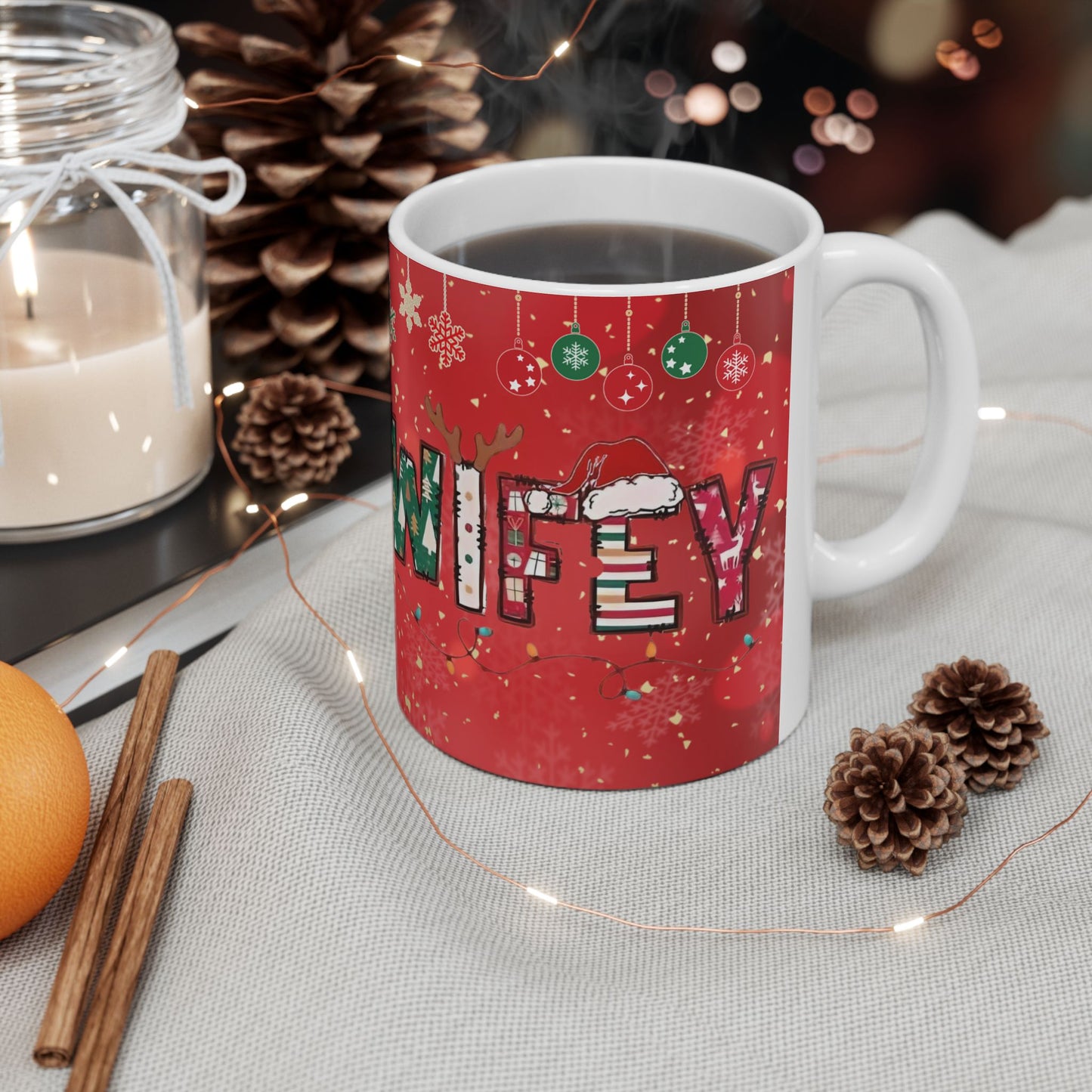 Christmas Mug, Red Ceramic Mug, Wifey Christmas Mug, 11oz, 15oz