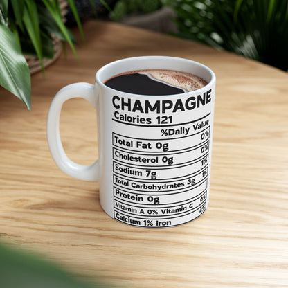 Champagne Ceramic Mug, Champagne Nutrional Facts Coffee Cup, Christmas Gift, Ceramic Mug, 11oz, 15oz