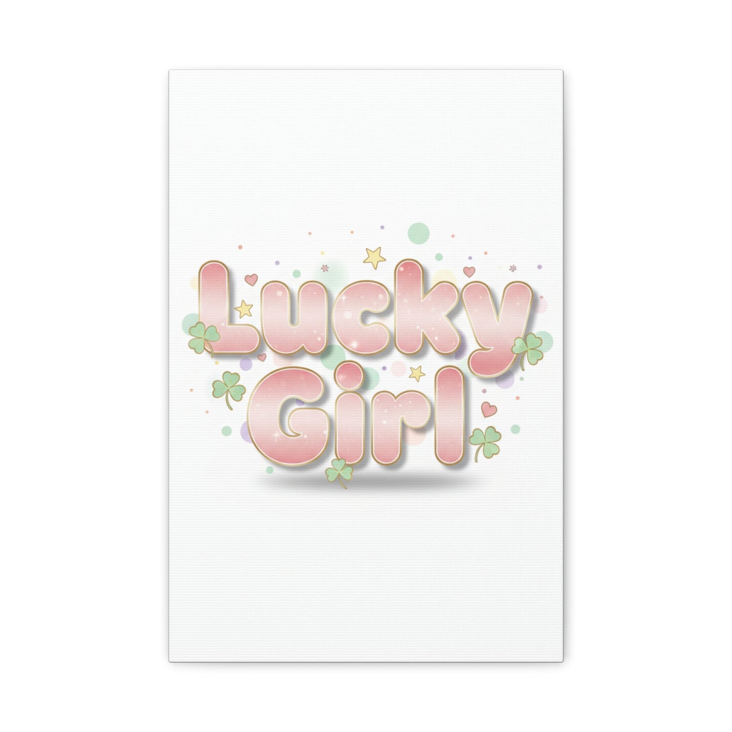Lucky Girl mantra Canvas, Manifest Luck wall art | 2026 lucky charms, pastel metallic accents