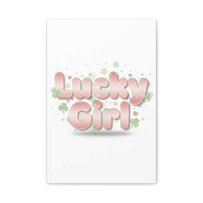Lucky Girl mantra Canvas, Manifest Luck wall art | 2026 lucky charms, pastel metallic accents