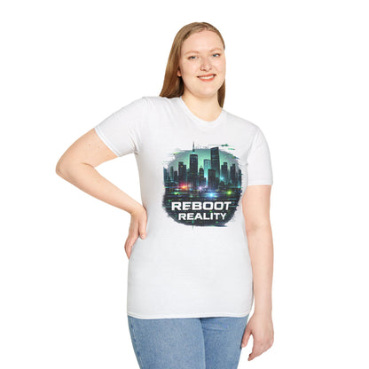 Reboot Reality T-Shirt — Futuristic Cybercity Graphic Tee