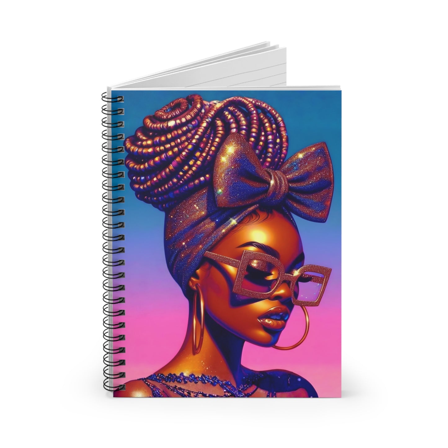 Melanin Queen Notebook - Beautiful Black Woman Art - 6x8 Spiral Journal for Women - Afrocentric Stationery Gift - Melanin Pop Art Journal