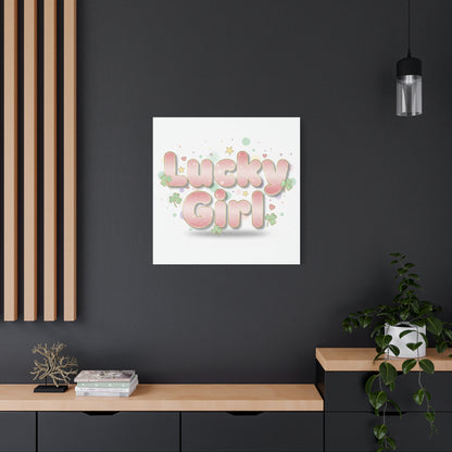Lucky Girl mantra Canvas, Manifest Luck wall art | 2026 lucky charms, pastel metallic accents