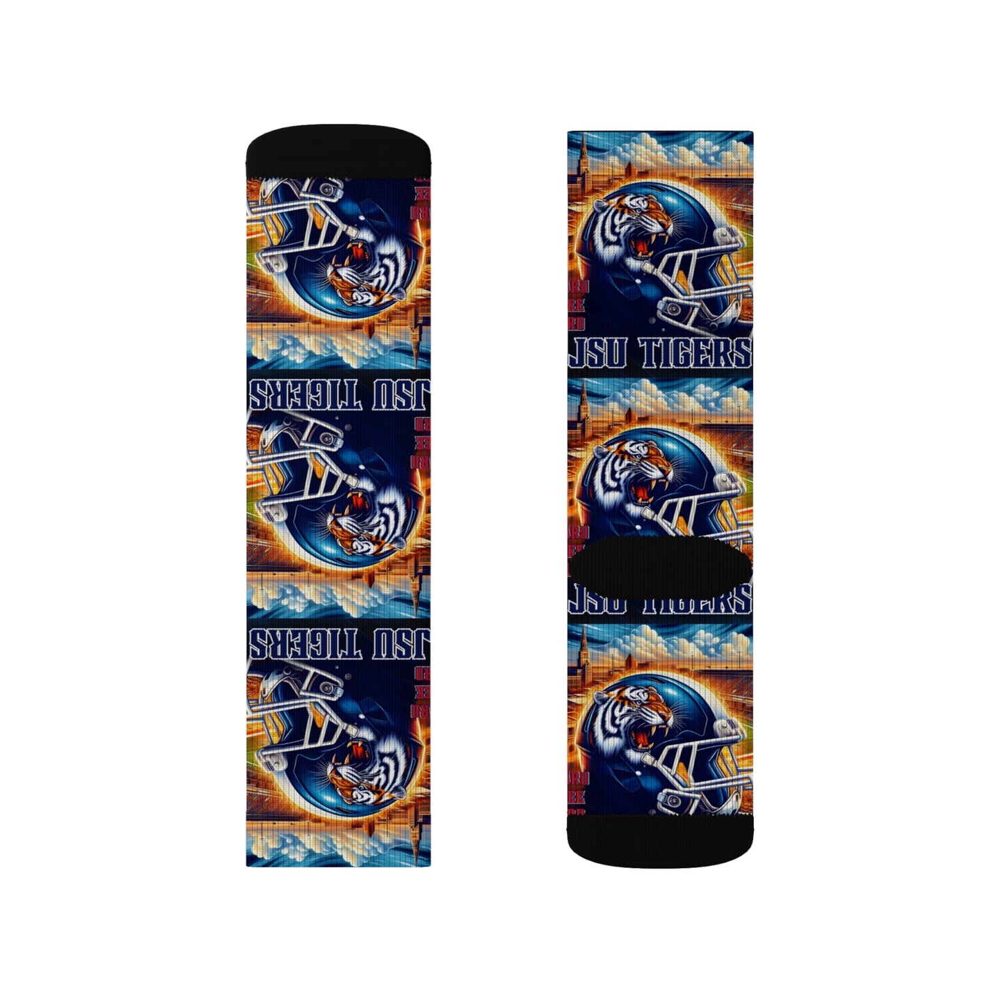 Sublimation Sock Design JSU Tigers Socks, Jackson State University Fan Gear, JSU Tiger Mascot Crew Socks, HBCU Pride Gift for Him or Her