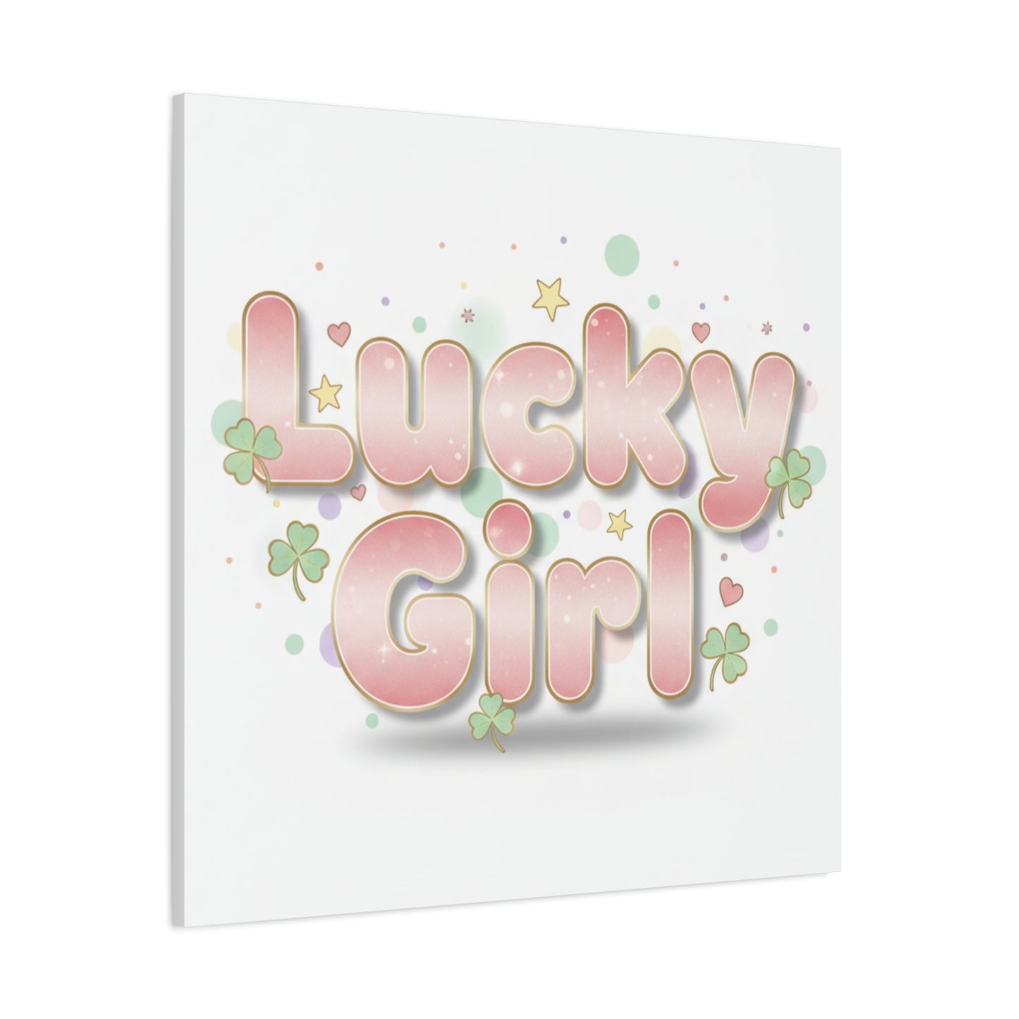 Lucky Girl mantra Canvas, Manifest Luck wall art | 2026 lucky charms, pastel metallic accents