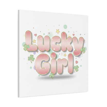 Lucky Girl mantra Canvas, Manifest Luck wall art | 2026 lucky charms, pastel metallic accents