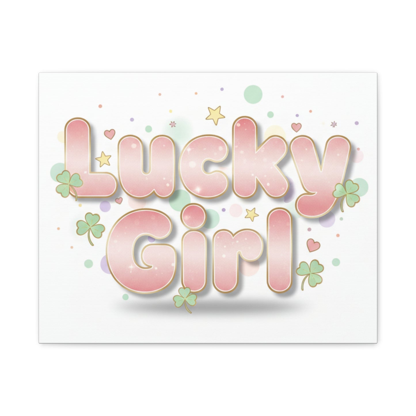 Lucky Girl mantra Canvas, Manifest Luck wall art | 2026 lucky charms, pastel metallic accents