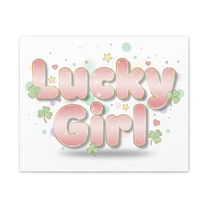 Lucky Girl mantra Canvas, Manifest Luck wall art | 2026 lucky charms, pastel metallic accents