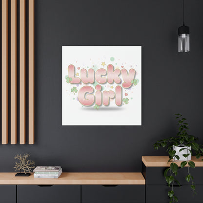 Lucky Girl mantra Canvas, Manifest Luck wall art | 2026 lucky charms, pastel metallic accents