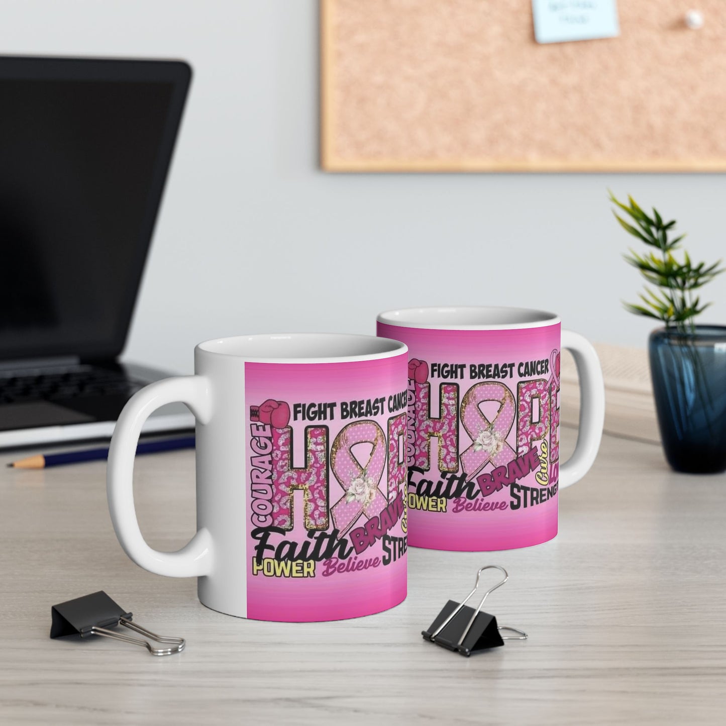 Pink Fight Breast Cancer Mug (11oz, 15oz), Cancer Survivor, Breast Cancer Coffee Cup