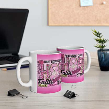 Pink Fight Breast Cancer Mug (11oz, 15oz), Cancer Survivor, Breast Cancer Coffee Cup