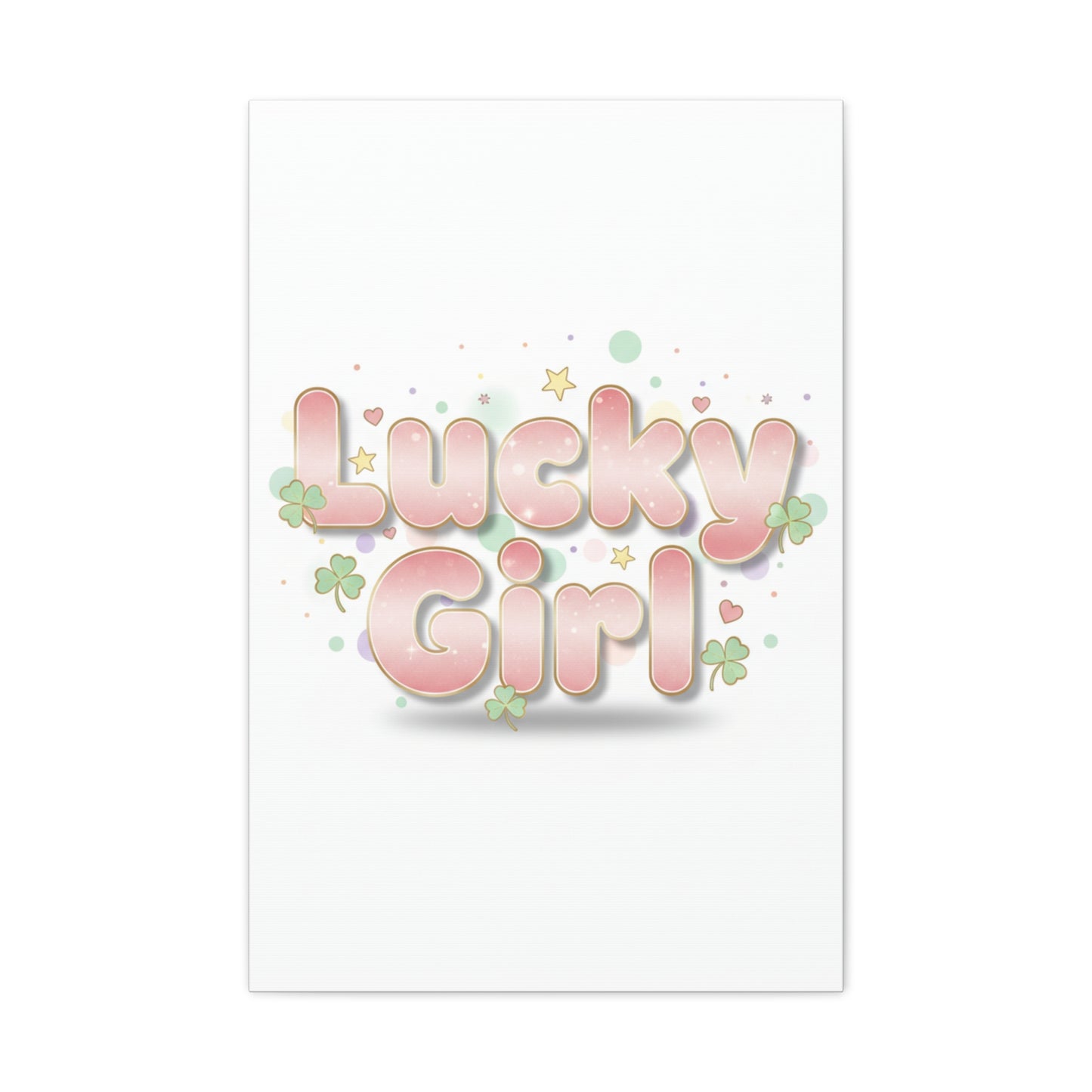 Lucky Girl mantra Canvas, Manifest Luck wall art | 2026 lucky charms, pastel metallic accents