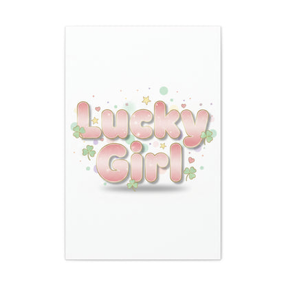 Lucky Girl mantra Canvas, Manifest Luck wall art | 2026 lucky charms, pastel metallic accents