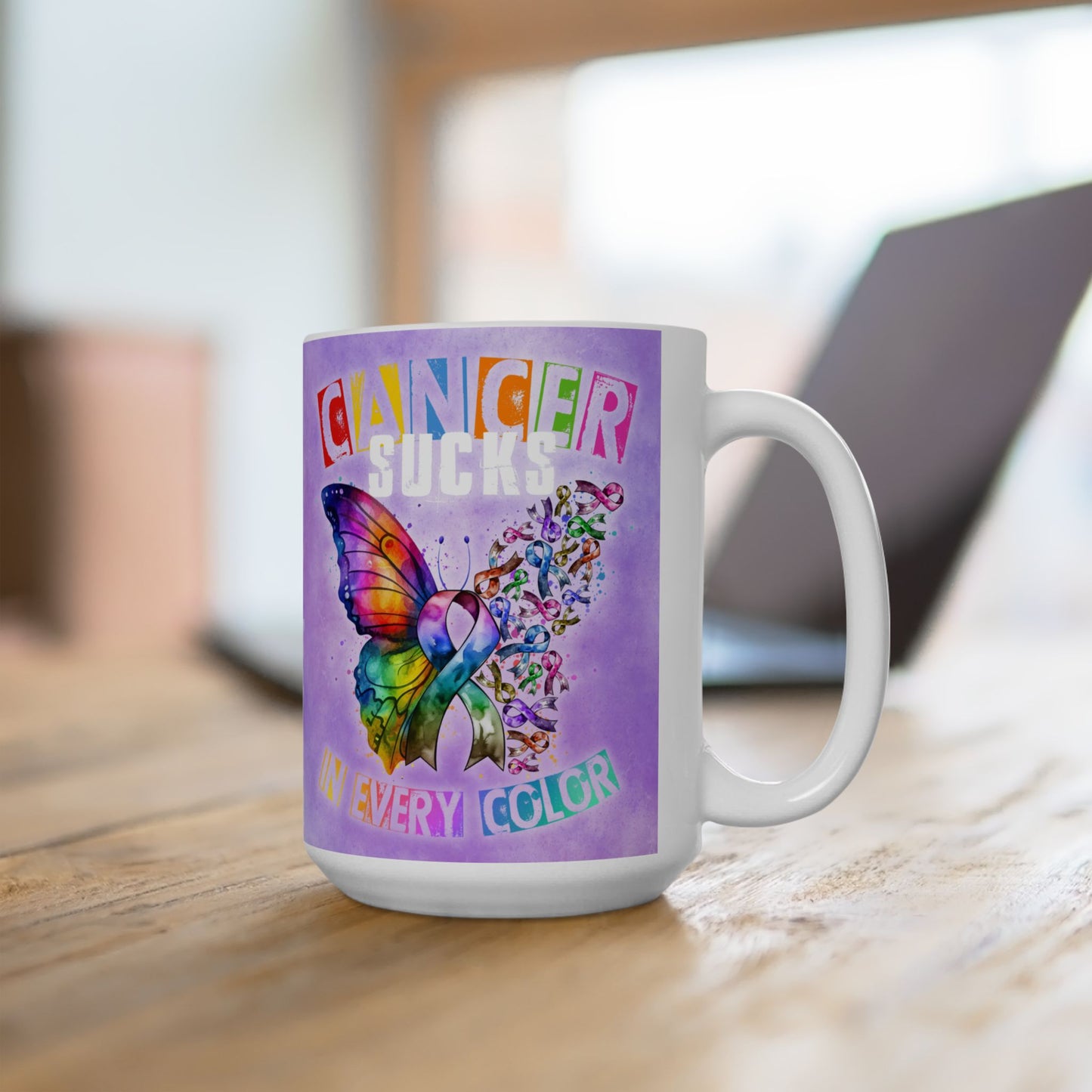 Cancer Mug, Cancer Coffee Cup, Cancer Ceramic Mug, Sucks in Every Color Butterfly Ceramic Mug, 11oz, 15oz
