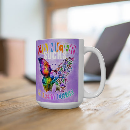 Cancer Mug, Cancer Coffee Cup, Cancer Ceramic Mug, Sucks in Every Color Butterfly Ceramic Mug, 11oz, 15oz