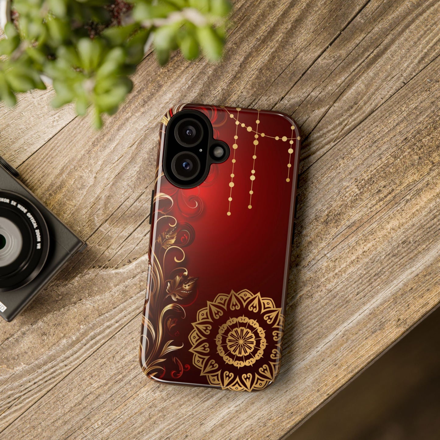 Filigree Red and Gold Tough Phone Case, Protective Cover for iPhone, Stylish Accessories for Women and Men, Durable Phone Case, Gift for Her