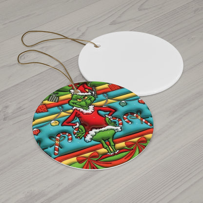 3D Inflated Grinch Ornament, Round Christmas Ornament, Christmas Ceramic Ornaments