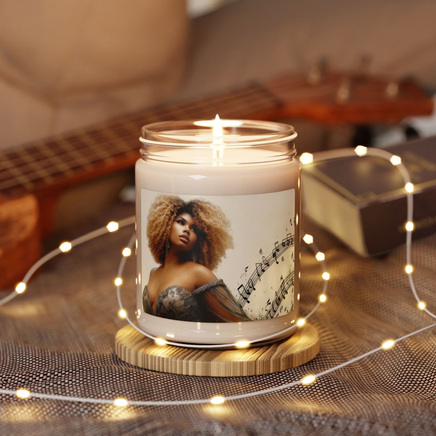 Candle African American Woman Elegant Evening Gown Music Notes Scented Soy 9oz
