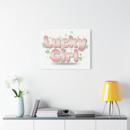 Lucky Girl mantra Canvas, Manifest Luck wall art | 2026 lucky charms, pastel metallic accents