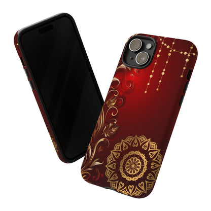 Filigree Red and Gold Tough Phone Case, Protective Cover for iPhone, Stylish Accessories for Women and Men, Durable Phone Case, Gift for Her
