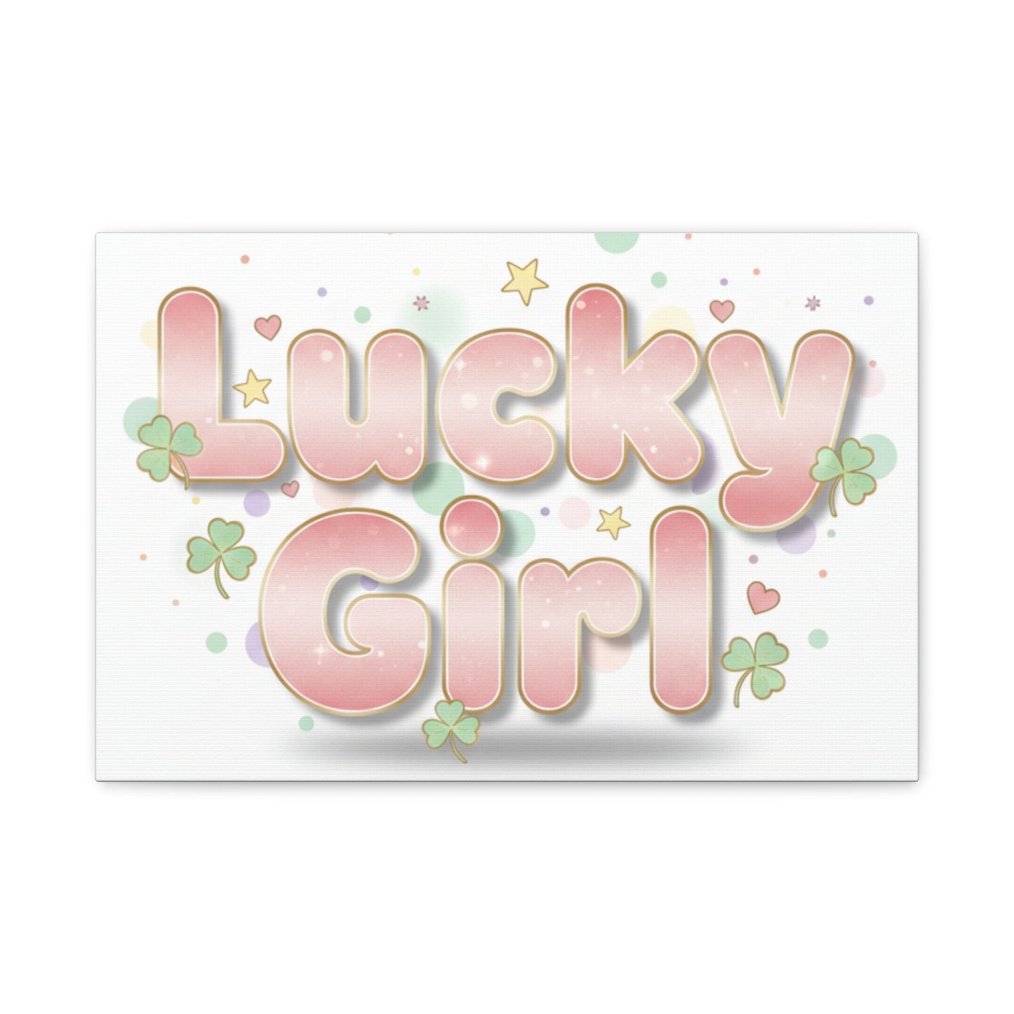 Lucky Girl mantra Canvas, Manifest Luck wall art | 2026 lucky charms, pastel metallic accents