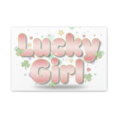 Lucky Girl mantra Canvas, Manifest Luck wall art | 2026 lucky charms, pastel metallic accents