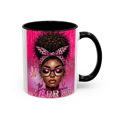 Coffee Mug, Breast Cancer Warrior African American Female Pink 11oz, 15oz, Gift for Her, Survivor, Supporter, Awareness, Inspirational Mug