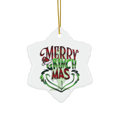 Merry Grinchmas Ornament, Grinch Ornament, Snowflake Ornament, Circle Christmas Ornament, Ceramic Ornaments, Holiday Decor