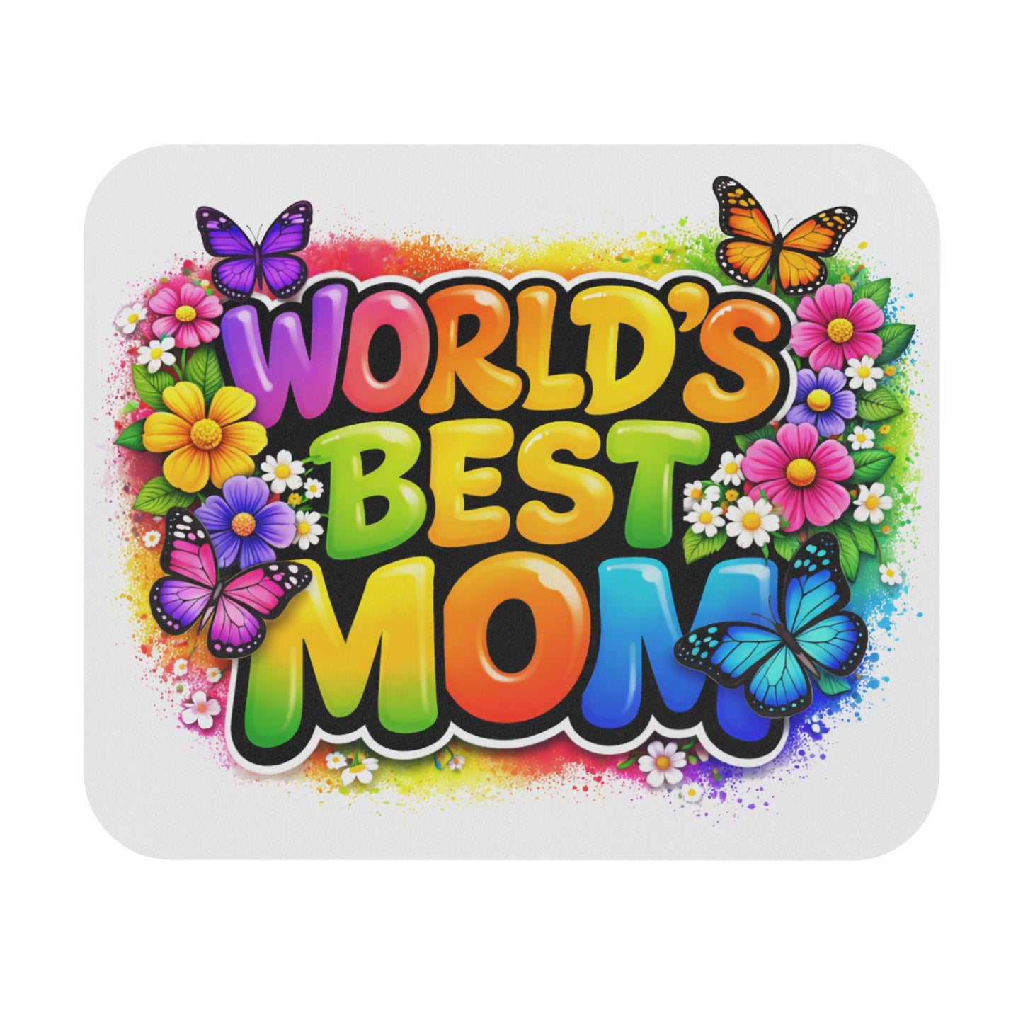 World's Best Mom Mouse Pad | Floral Butterflies Colorful Desk Mat